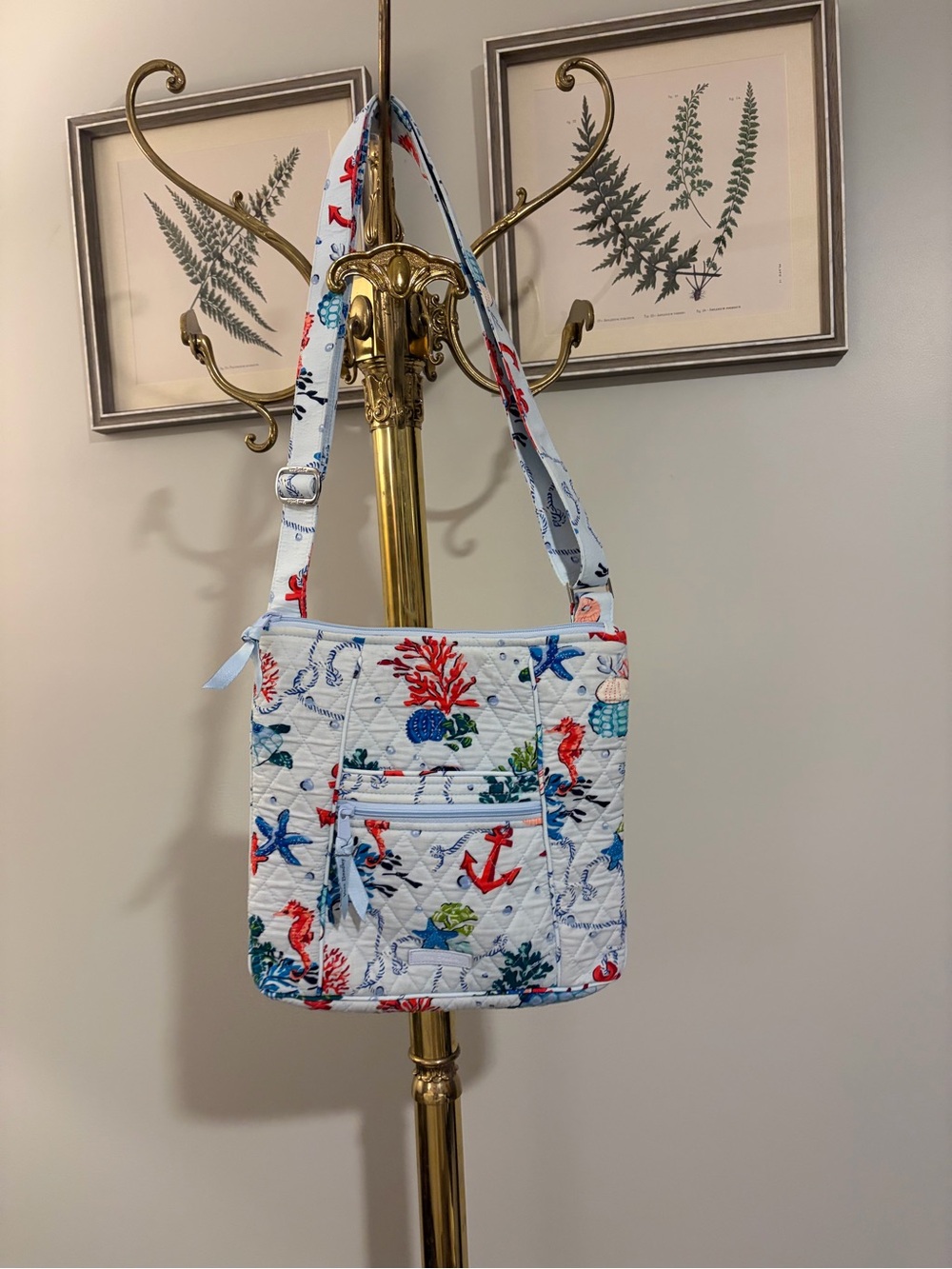 Vera Bradley Baby Blue Sea Quilted Crossbody Nautical Print New